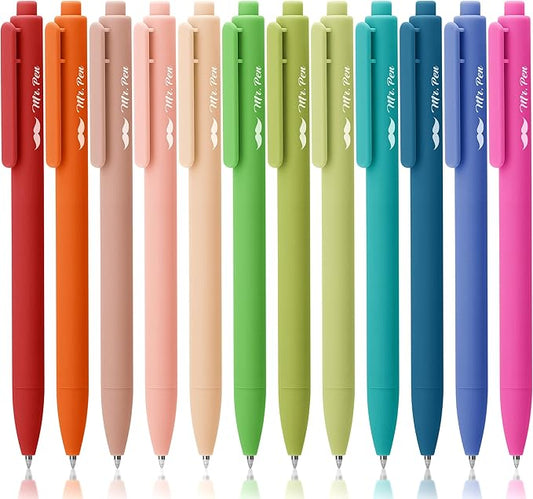 Mr. Pen- Retractable Gel Pens, 12 Pack, Vintage Colors, Gel Pens Fine Point 0.7mm, Retractable Pens, Cute Pens, Gel Ink Pens, Aesthetic Pens for Journaling, Colorful Pens, Fine Tip Pens