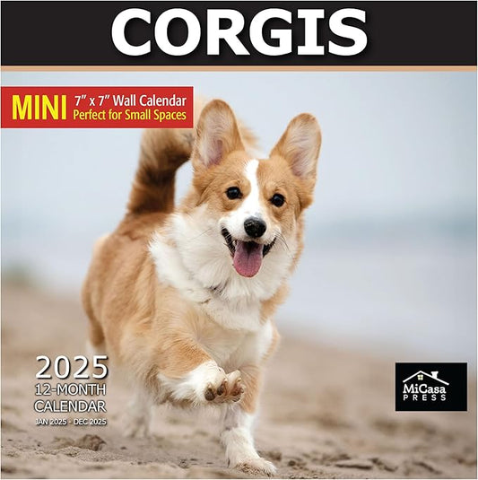 MICASA Corgis Mini 2025 Wall Calendar 12 Month | 7" x 14" Open | Thick & Sturdy Paper | Giftable | Calendar 2025