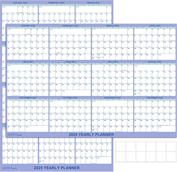 32" x 48" 2025 Wall Calendar, Folded Wet & Dry Erase Wall Calendar 12 Month, Annual Yearly Planner Yearly Laminated Calendar 2025 Horizontal/Vertical, with Julian Dates…