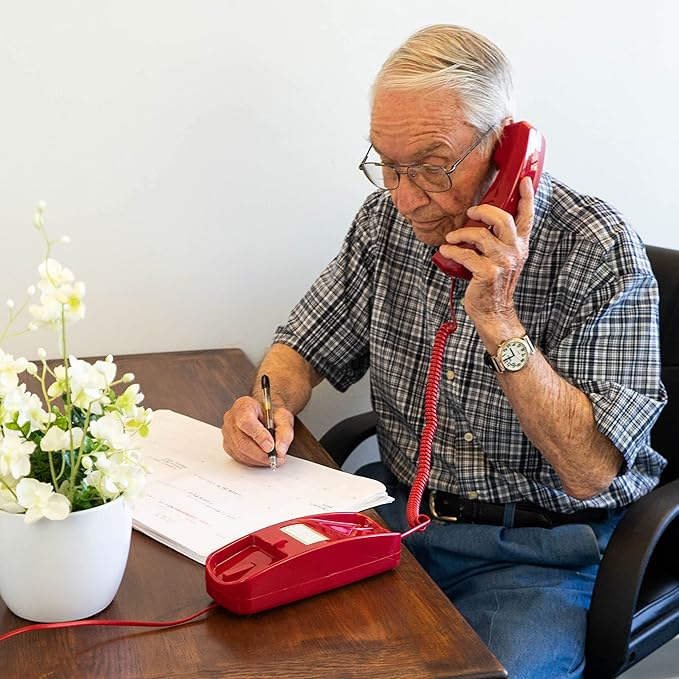iSoHo Phones - Hearing Device-Friendly Phone – Gentle on Aching Hands, Easy-to-Press Buttons, Wall-Mountable, Custom Ringtone/Volume, Adjustable Ringer & Call Waiting with Lighted Keypad, Crimson Red