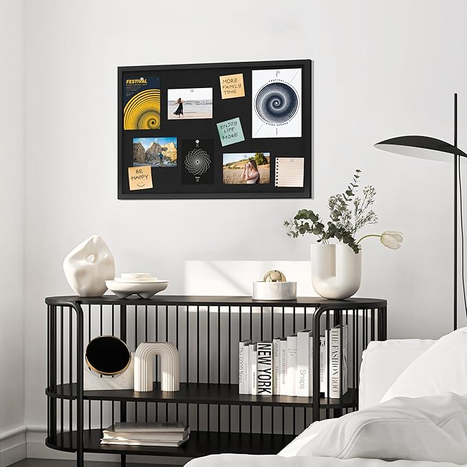 Cork Board with Linen Black,Bulletin Board 23"x17", Corkboards for Office Home School Message Board or Vision Board Decoration.