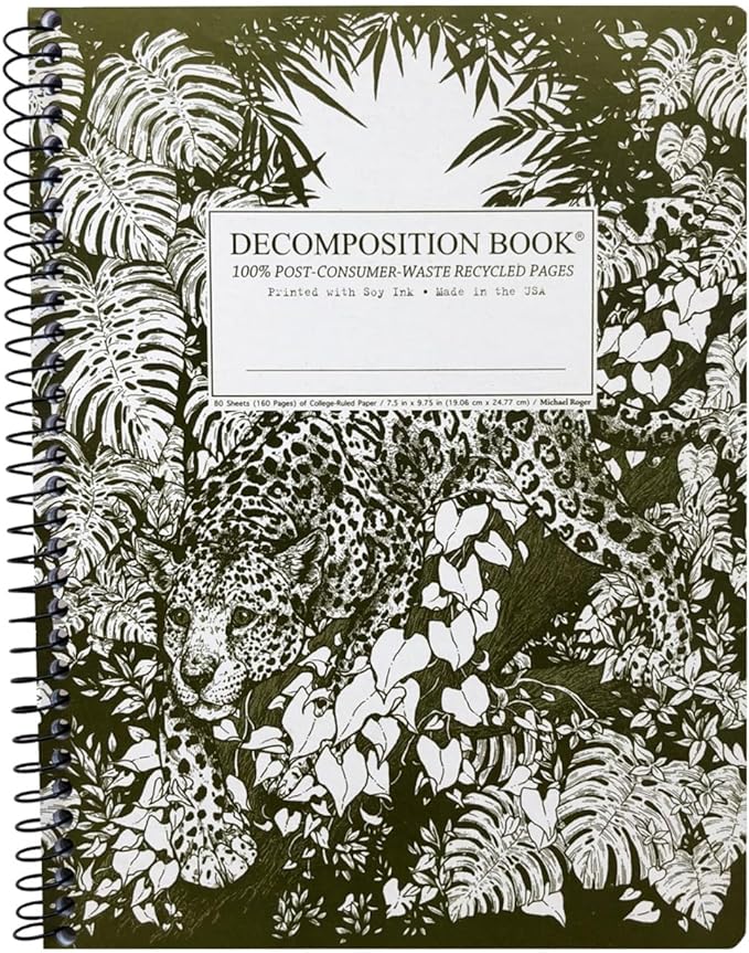 Decomposition Jaguar College Ruled Spiral Notebook - 9.75 x 7.5 Journal with 160 Lined Pages - 100% Recycled Paper - Notebooks for School Supplies, Home & Office - Made in USA