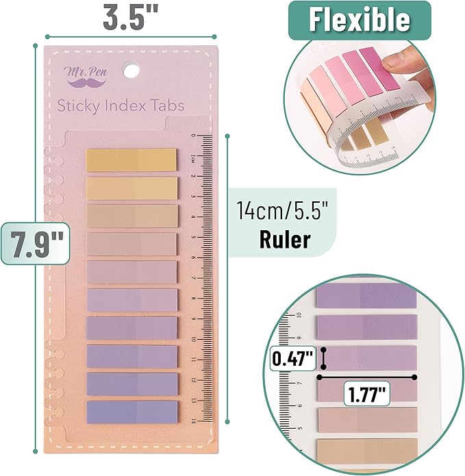 Mr. Pen- Sticky Tabs, 1600 Pcs, Colorful Book Tabs, Transparent Sticky Tabs for Books, Sticky Note Tabs, Page Markers Tabs, Book Markers, Page Tabs, Book Tabs for Annotating Books, Book Sticky Tabs