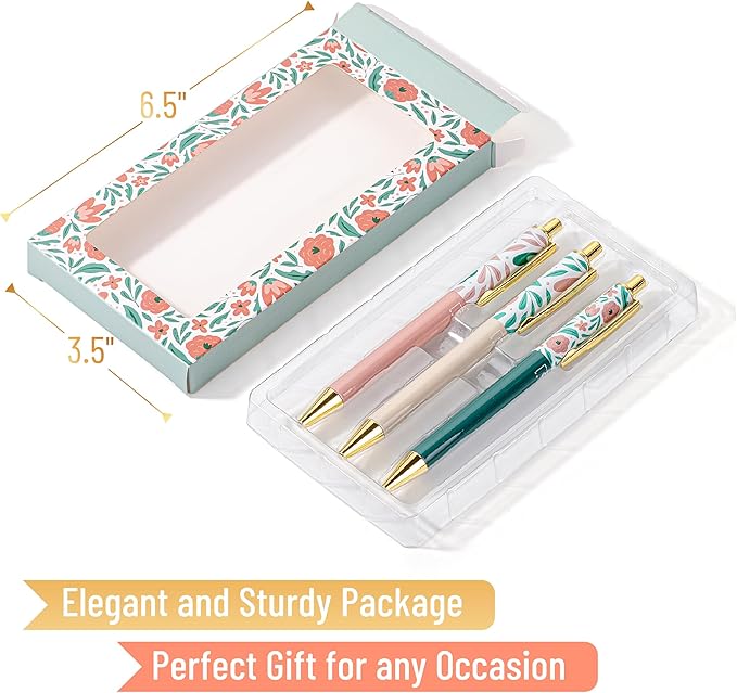 Mr. Pen- Luxury Floral Pen Set, 3 pcs, Black Ink Ballpoint Pens, Floral Pen, Fancy Pens for Women, Cute Pens for Journaling, Easter Gift