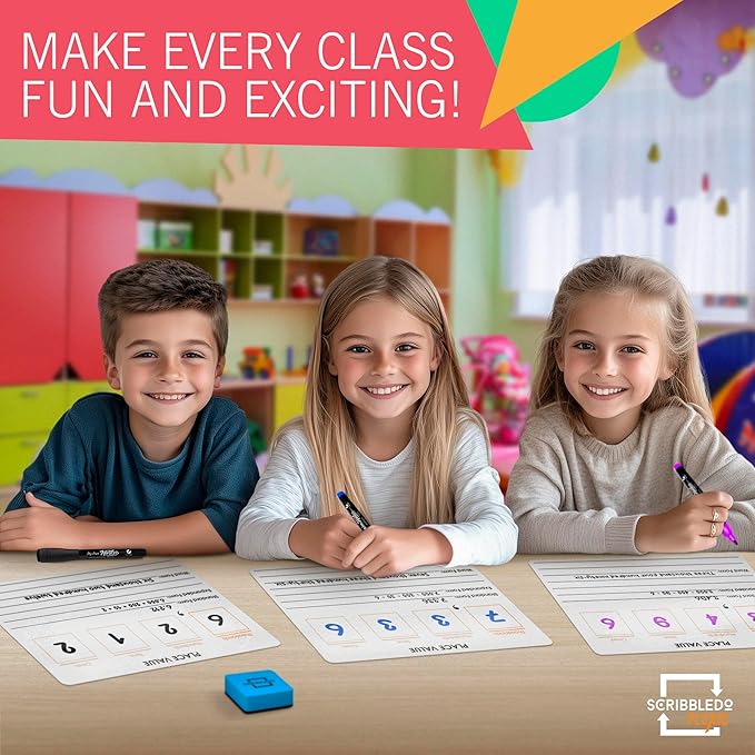 SCRIBBLEDO Place Value Chart Math Practice 9”x12” Small White Board Dry Erase Sheets Math Manipulatives Math Supplies Homeschool Teacher Students Classroom Pack of 10 Sheets