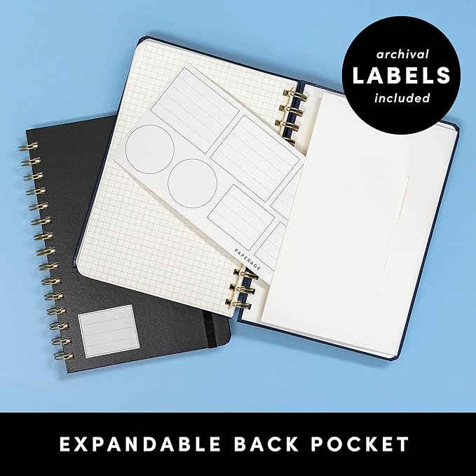 PAPERAGE Graph Paper Spiral Notebook & Journal, (Black), 160 Pages, Medium 5.5 inches x 8 inches - 100 GSM Thick Graphing Paper, Hardcover, Double-Wire Grid Spiral Notebook