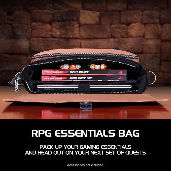 ENHANCE Collector's Edition RPG Player's Essentials DND Bag - Dragon Hide Exterior Messenger Bag Fits 2-4 Books, Binders, Dice & Accessories, with 17 inch Laptop Slot, Battlemap Straps (Dragon Pink)