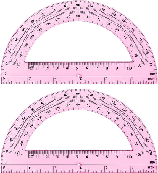 Zonon 2 Pcs 6 Inch Plastic Protractor Math Protractors 180 Degrees Angle Measurement, Translucent for Geometry Classroom Kid Student School Office Supplies(Light Pink)