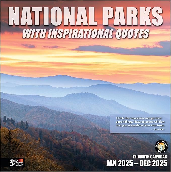RED EMBER National Parks with Inspirational Quotes 2025 Wall Calendar 12 Month | 12" x 24" Open | Thick & Sturdy Paper | Giftable | Calendar 2025