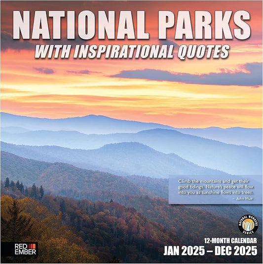 RED EMBER National Parks with Inspirational Quotes 2025 Wall Calendar 12 Month | 12" x 24" Open | Thick & Sturdy Paper | Giftable | Calendar 2025