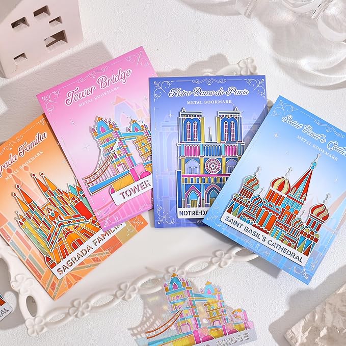 4pcs Metal Bookmarks with Transparent Design, Cute Book Marks for Readers, Aesthetic Book Markers for Kids, Teens, Teachers, Students, Book Accessories Gifts for Book Lovers, Reading Women and Men