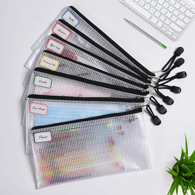 Plastic Mesh Zipper Pencil Pouches, 6PCS Waterproof Tear-Resistant Document File Folders, A6 Size Zipper Documents Pouch Document Organizer Bags for School Office Home Travel Storage(9.25×4.25Inch)