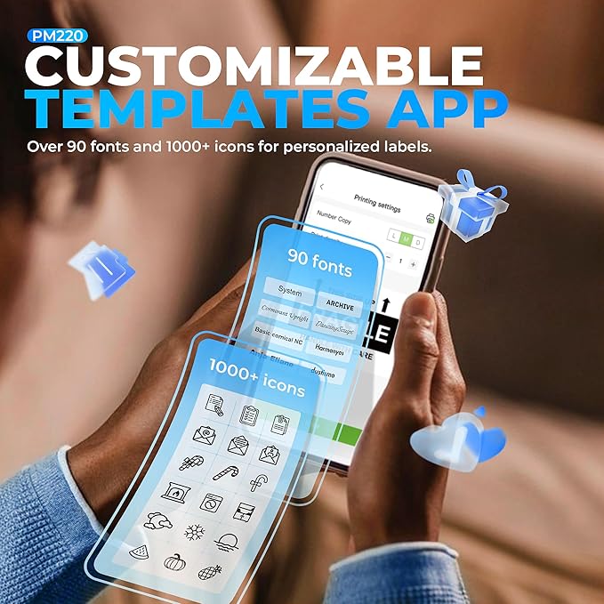 Nelko PM220 Bluetooth Label Maker Machine with Tape, 2 Inch Portable Thermal Printer for Small Business, Address, Logo, Clothing, Sticker Printer for Phones & PC, Cyan