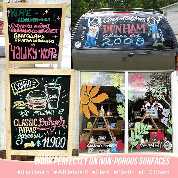 Window Chalk Markers Washable, Macaron 8 Colors Jumbo Chalk Marker Car Glass Erasable, Liquid Chalk Pens with 10mm Thick Tips for Chalkboard, Windows, Glass, Mirror, Auto, Poster, Bistro, Cars of DIY