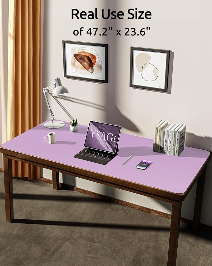 YSAGi Leather Desk Protector, Office Mat, Large Mouse Mat, Non-Slip PU Leather Blotter, Laptop Desk Pad, Waterproof Writing Pad for Office and Home (Taro Purple, 47.2" x 23.19")