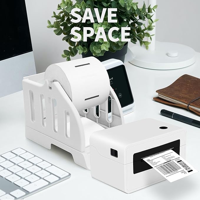 GUERMOK Thermal Label Holder for Rolls & Fan-Fold, Fragile Shipping Label, Label Stand Desktop Printer Holder-Home Office Accessory-Sticker Dispenser for Holographic Vinyl (White), 9 inches