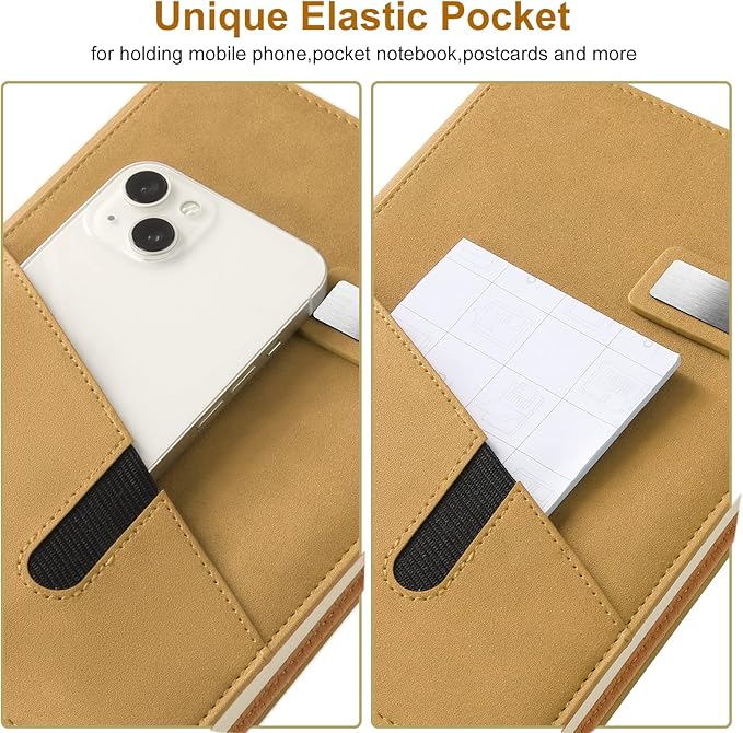 A5 Lined Leather Journal with Pen, 240 Pages Refillable Hardcover Notebook with Pocket and Magnetic Buckle, 80gsm Thick Daily Diary for Men and Women, Great Gift for Business School Travel Personal -