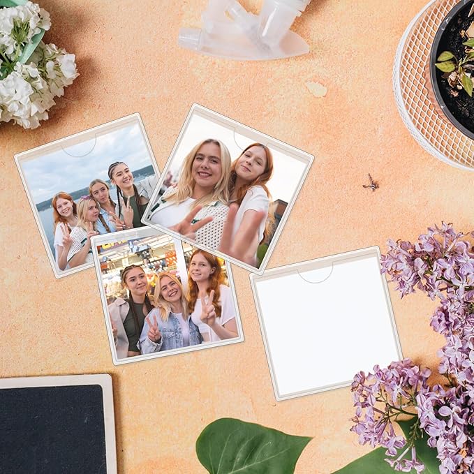 36 Pack Adhesive 3.5" x 3.5" Index Card Pockets with Top Open for Loading, Clear Plastic Labels Holders for Storage Bins Library Card Totes Shelves