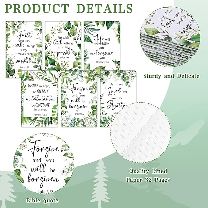 Colarr 24 Pcs Christian Bulk Gifts for Women Men Bible Verse Pens and Notebooks Religious Easter Gifts Scripture Ballpoint Pens Journals Sunday School Church Inspirational Study Supplies(Greenery)