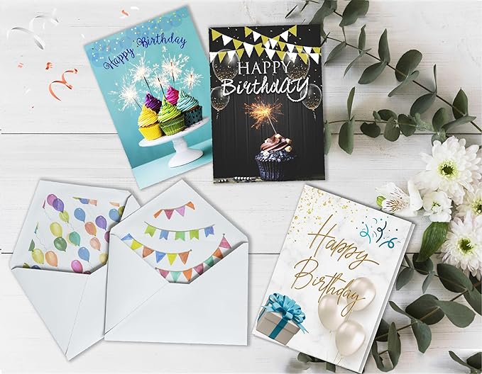 160 Happy Birthday Cards 4x6 Inch for Business, Office and Personal with Envelopes, Stickers and Generic Greetings Inside,20 Unique Designs Notes, Thick Cardstock, Matte Finished