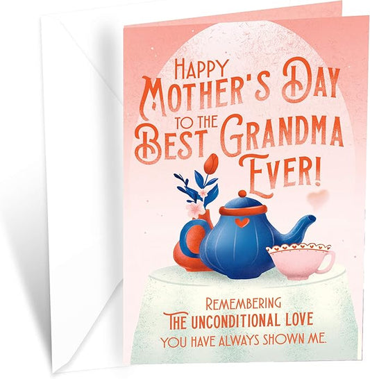 Prime Greetings Mother's Day Card For Grandma, Made in America, Eco-Friendly, Thick Card Stock with Premium Envelope 5in x 7.75in, Packaged in Protective Mailer