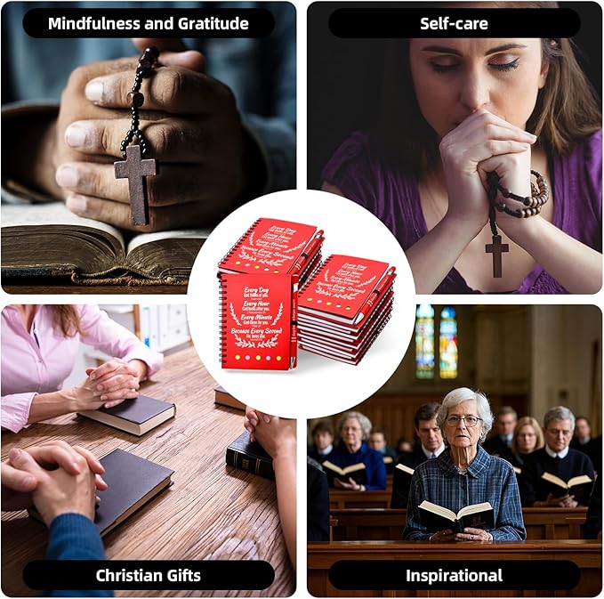 40 Pcs Bulk Christian Gifts Prayer Journal for Woman - 20 Set Religious Notepad with Christian Pen - Bible Notebook - Church Gifts for Mother's Day, Bible Study, and Family Devotions (Red)