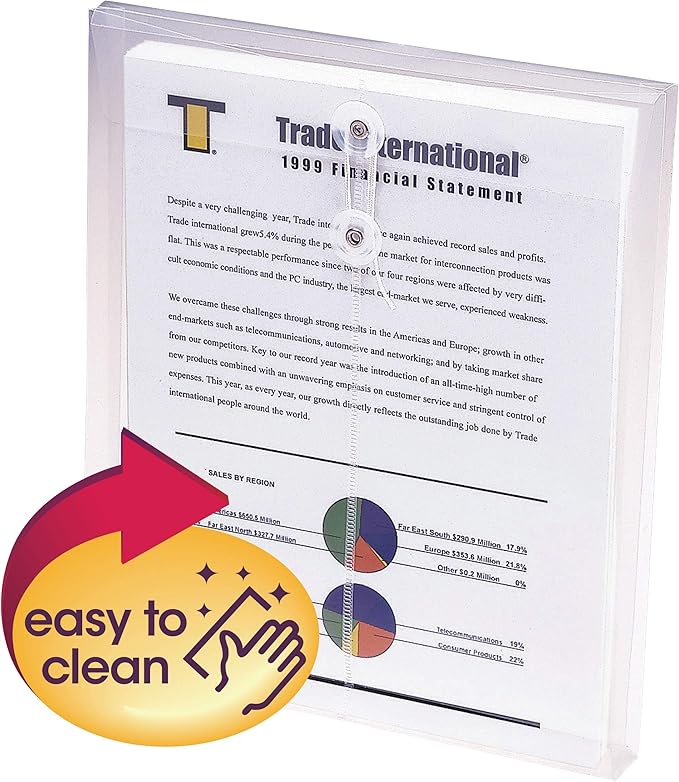 Smead Poly Envelope, 1-1/4" Expansion, String-Tie Closure, Top Load, Letter Size, Clear, 5 per Pack (89540)