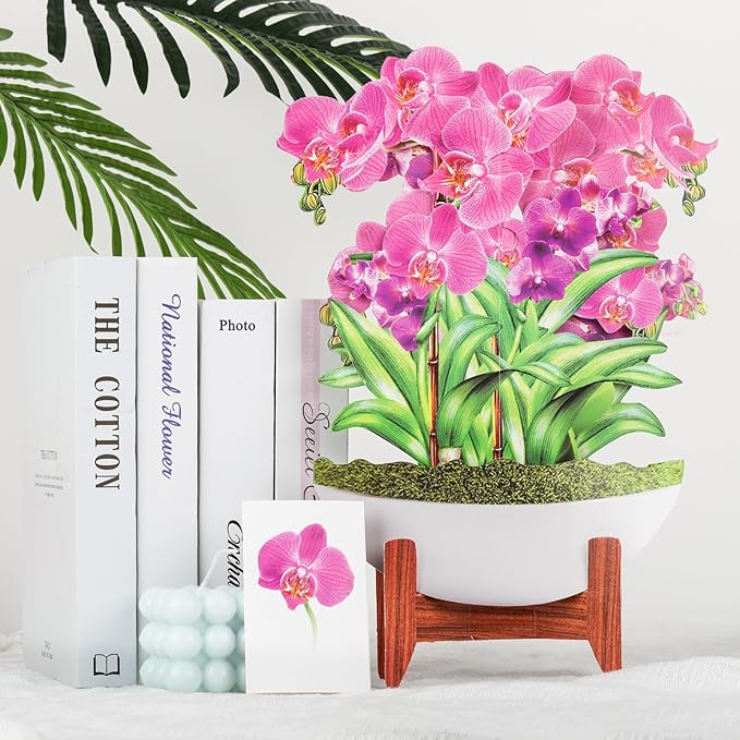 Pop Up Cards,Butterfly Orchid,12 Inch Forever Flower Bouquet 3D Popup Greeting Cards With Blank Note Card and Envelope,Perfect For Birthday, Christmas, Thanksgiving Day,Mother's Day Gifts