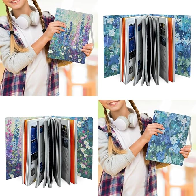 Painting Floral Print Book Cover Book Sleeves for Paperback, Durable Book Protector Pouch Washable Book Case Cover for Middle and Primary School Students, Blue