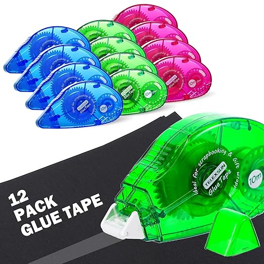 Glue Runner Permanent, Double Sided Adhesive Scrapbook Runner Tape Roller, 0.3-inch by 360-Inch, Permanent Adhesive Dots Roller Applicator - 12 Packs White and Blue