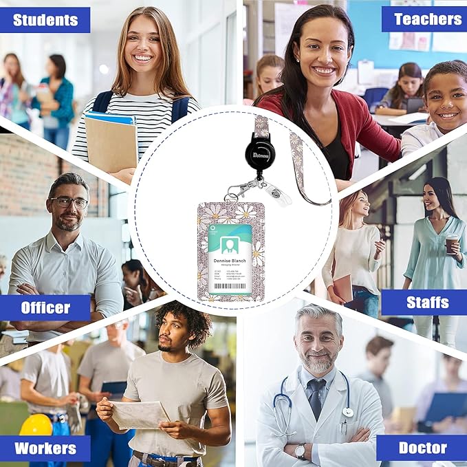 bolimoss Daisy ID Badge Holder with Adjustable Lanyard,Retractable ID Badge Card Holders Detachable Neck Lanyard Strap with Badge Reel and Leather ID Holder for Nurse Students Teachers Office Staff