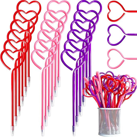 48 Pcs Valentines Day Pens,Heart Shape Pens,Rollerball Pens,Red Pink and Purple Ballpoint Pen for Valentines Party Favor,Boys and Girls,School Office Supplies