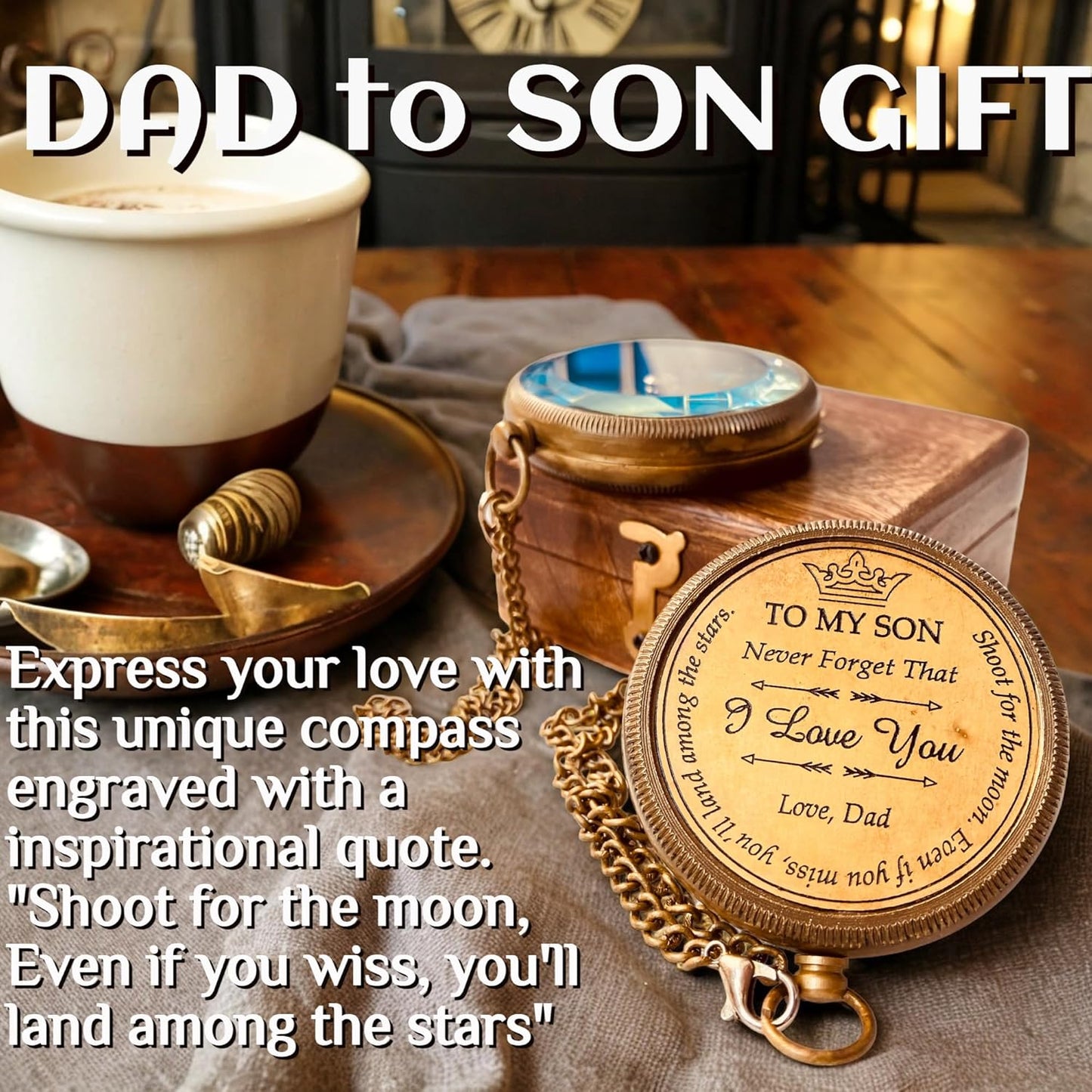 Gift for Son from Mom Dad | Engraved Compass 2" - Father to Son Gifts, Mom to Son Gifts for Graduation 2025, Birthday Baptism Confirmation Communion