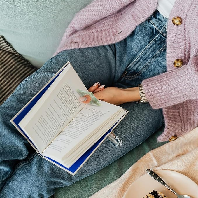 Thumb Page Holder for Reading 2Pack, Energy Pattern Thumb Bookmark, Book Opener Holder, Book Finger Page Holder, Book Accessories for Reading Lovers(Pink and Olive-Green）