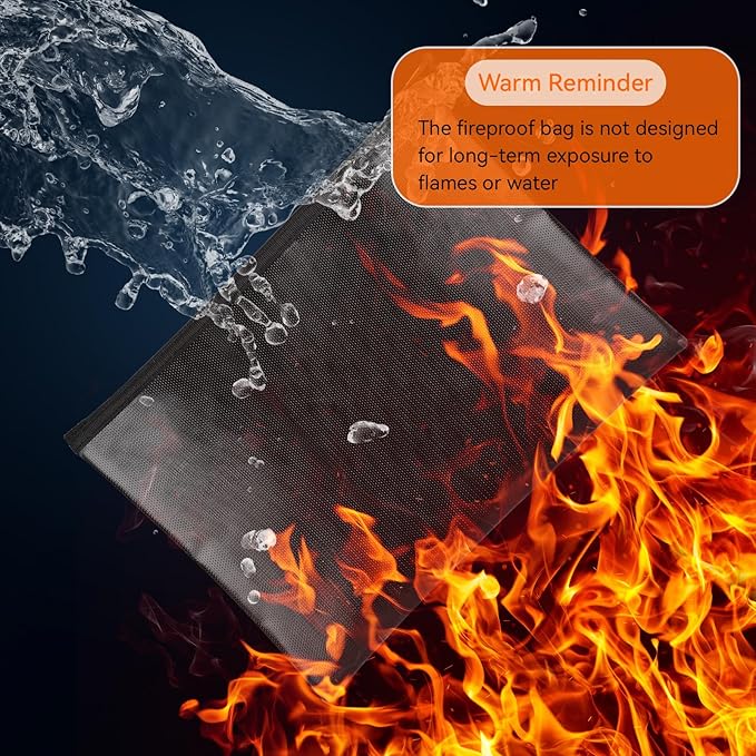 Fireproof Document Bag (10"x13.5" / 2000℉), Fireproof Waterproof Money Bag with Zipper, Premium Fiberglass, Fire Safe Storage for Documents, Passports, Cash, Valuables (Black)
