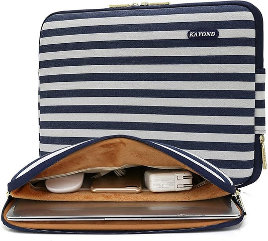 kayond Bohemian Canvas Water-Resistant 14 inch Laptop Sleeve Pocket 14.1 inch Laptop case Compatible MacBook Pro 15.4 A1707(14-14.1 inches, Breton Stripe)