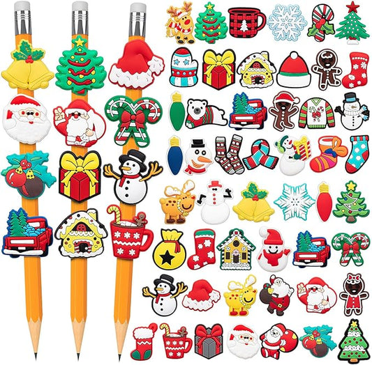 WDAHDHP Christmas Pencil Clips for Kids, 50Pcs Different Pencil Clips Topper, Cute Pencil Charms for Kids Students School Gifts Classroom Rewards