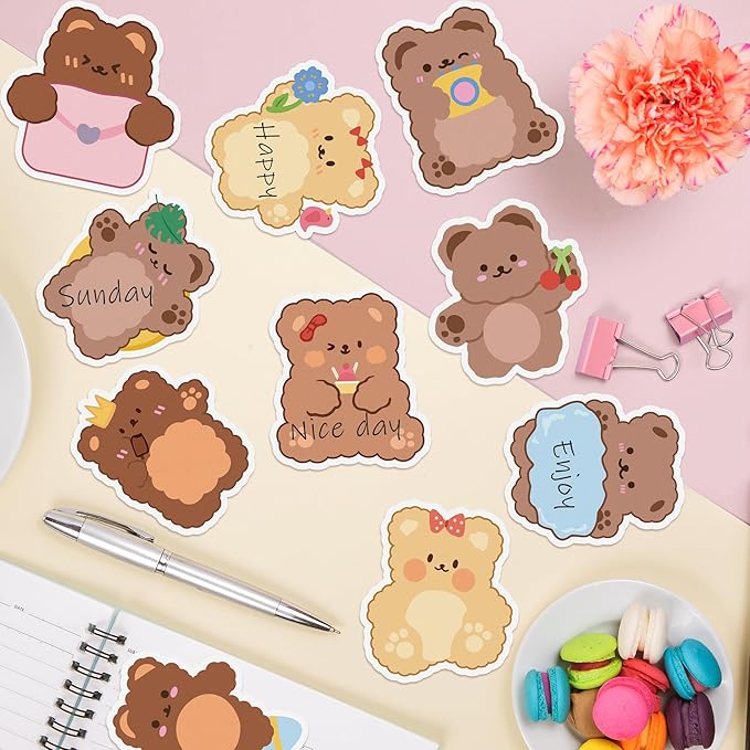 30 Pack Cute Bear Sticky Notes, Total 600 Sheets, Cartoon Bear Shaped Self Sticky Notepads Animal Memo Pads for Office School Student Kids Class Birthday Party Favors Goodies Bag Fillers