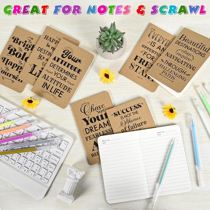 48 Pcs Mini Inspirational Notebooks Bulk with 48 Pcs Colorful Pens, Small Pocket Journal Notepads Set, Motivational Bulk Gifts for Women Men Teacher Student Kids, Fun School Office Supplies,3.5"x5.5"