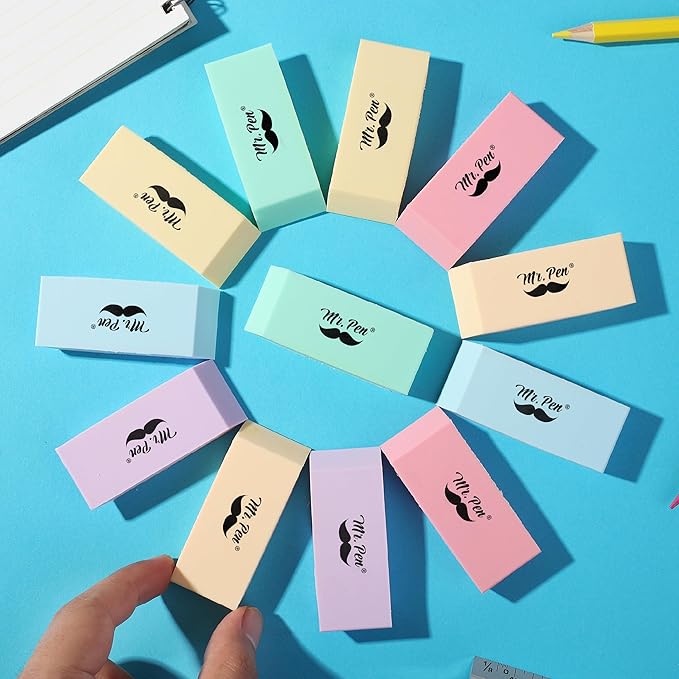 Mr. Pen- Erasers, Pencil Eraser, 12 Pack, Pastel Colors, Eraser, Erasers for Drawing, Eraser Pencil, Pencil Erasers, Erasers for Kids, Art Erasers for Drawing, Artist Eraser, Candy Color Eraser