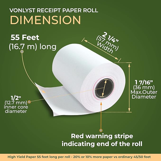 Thermal Paper Roll for Clover Flex Receipt Paper 2 1/4 x 55 (20 rolls)