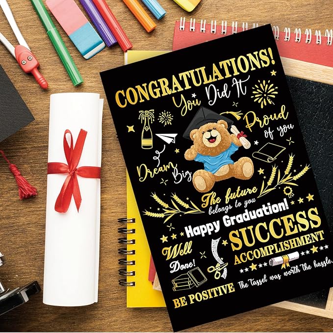 Congratulations Graduation Card, Graduation Gifts for Men, Women, Boys, Girls – Inspirational Quotes with Cute Teddy Bear Design – Celebrate Success and Achievement