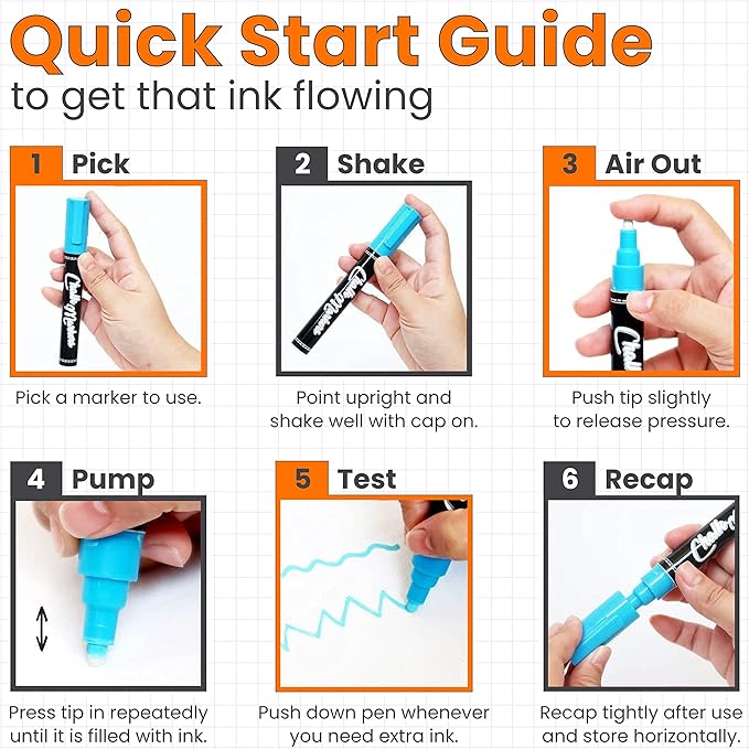 5 Orange Chalkboard Chalk Markers - Orange Dry Erase Markers for Blackboard, Chalkboard Signs, Windows, Glass | Variety Pack - Fine & Jumbo Size Ink Pen (1mm, 3mm, 6mm, 10mm, 15mm)