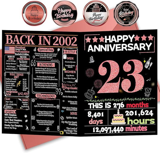 Joycard 23rd Anniversary Card for Women, Wedding Card for Wife, Sweet Marriage Decorations Gifts for Couple, Perfect for Her on Anniversary Day, Back in 2002