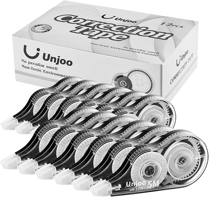 Correction Tape, Easy To Use Applicator for Instant Corrections, For school, Office (12pack, 5M/196" x 0.2", White)