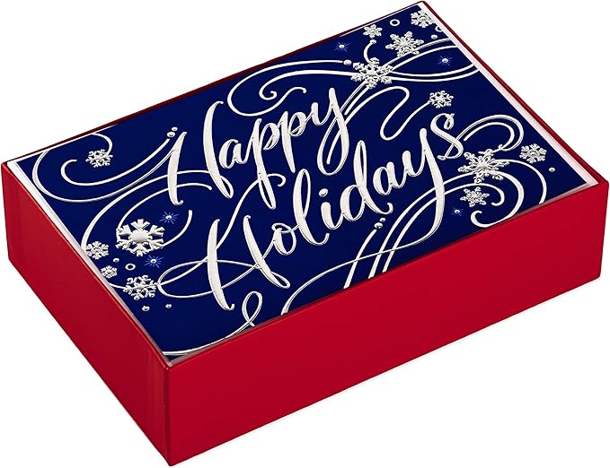 Hallmark Christmas Cards Boxed with Envelopes, Happy Holidays (40 Blue Holiday Cards)