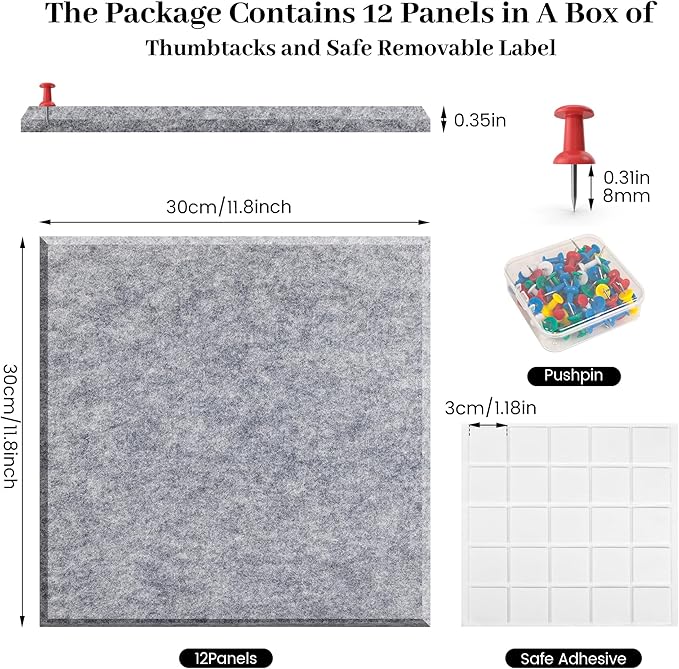 Felt Bulletin Board Felt Wall Tiles 12 Pack- 47"x35" Large Cork Board/Cork Tiles Alternative Safe Removable Felt Boards for Walls Felt Board for Office Felt Pin Board Light Gray