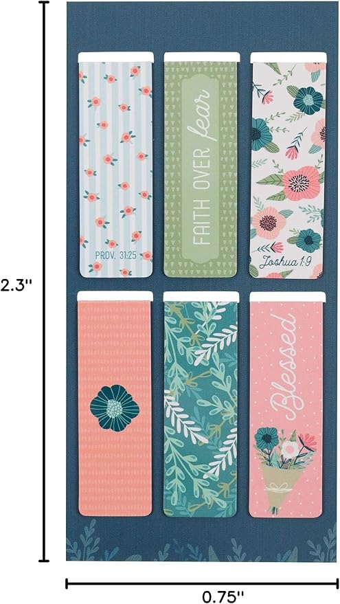 Christian Art Gifts Magnetic Scripture Bookmark Set for Women with Beloved Faith Favorites - Inspirational Floral Garden Magnetic Bible Verse Pagemarker Set of 6 for Bibles and Books, Size 2.3” x 0.8”