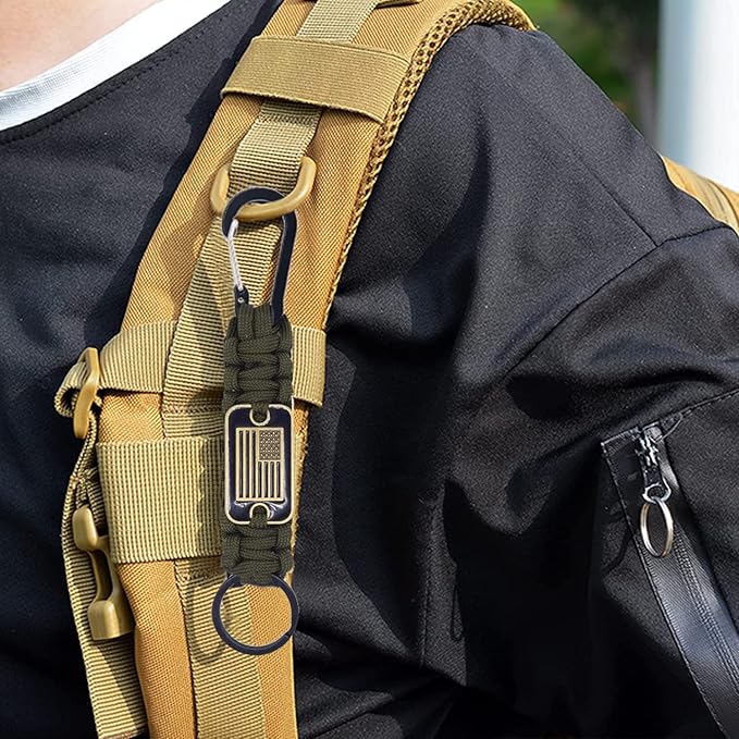 2 Pcs Heavy Duty Braided Paracord Lanyard Keychain with USA Flag, Parachute Rope Necklace Keychains, Braided Strong Lanyard for Outdoor Activities, Camera, Keys, Whistle, Traveling