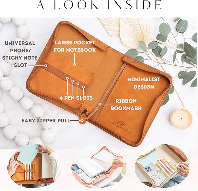 Bible Cover Case for Women - PU Leather Bible Covers for Women –Bible Case for Girls - Minimalist Design Debossed Bible Case, Large Bible Covers for Women – Bible Accessories (Brown/Gold)